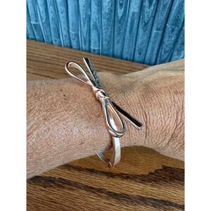 Kate Spade New York Skinny Bow Bangle Bracelet Rose Gold Tone Hinged Cuffs